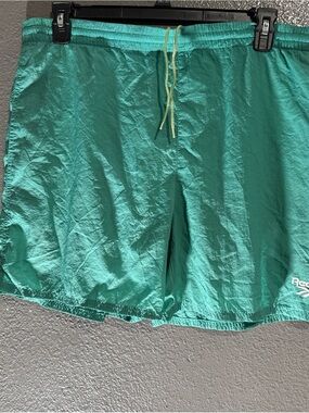 Y2K Reebok Teal Swim Trunks with Yellow Drawcord